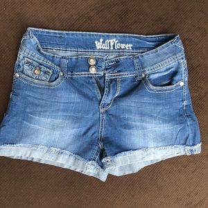 Wall Flower faded studded rhinestone jean short.